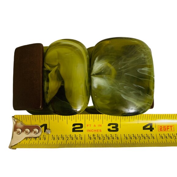 Antique Bakelite Cuff Bracelet Art Deco Swirls Stretch Rectangle Green Rare - Picture 7 of 8